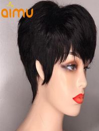 Pixie Cut Short Wigs For Black Women Non Lace Human Hair Wig Full Machine Made Brazilian Virgin Hair Glueless Wig Pre Plucked3153232