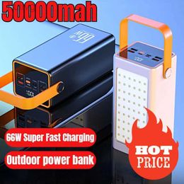 Cell Phone Power Banks 66W portable charging bank 50000mAh high-power camping charging bank TypeC ultra fast charger mobile phone LED flashlight 2443