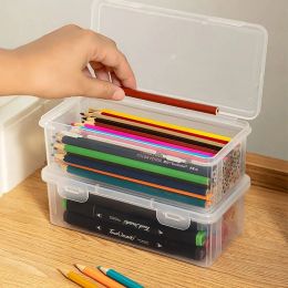 Portable Large Capacity Pencil Case Transparent Desktop Storage Box Mark Pen Box Stationery School Office Supplies Student Gift