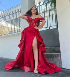 Sondr czerwona koronkowa formalne sukienki wieczorowe satynowe linia na ramionach kwiaty vestidos de fiesta elegantes para mujer 2023 sukienka imprezowa