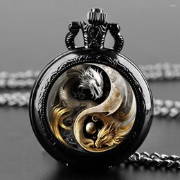 Pocket Watches Mysterio Dragon Glass Dome Vintage Quartz Watch Men Women Classic Pendant Necklace Chain Charm Clock Jewellery Gifts