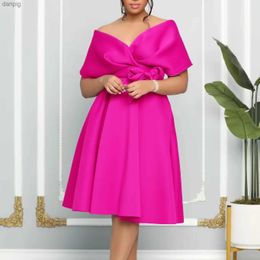 Urban Sexy Dresses Plus Size Summer New Style V-Neck Off Shoulder Sexy Slim Fit Tie High Waist Banquet Dress Plus Size Womens Dress Y240402