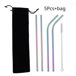 Drinking Straws Colourful Metal Stainless Steel Straw Set Drink Coffee Milk Tea Juice Reusable Wine Accessories