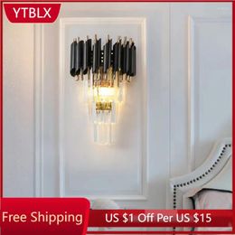 Wall Lamp Nordic Copper Black Crystal Decorative Aisle Stair Light Indoor Background Luxury LED Sconce For Bedroom Living Room