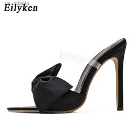 Dress Shoes Fashion Design Butterfly-Knot Women Slippers PVC Transparent Pointed Toe Stiletto High Heels Green Sandals H2404036UTA