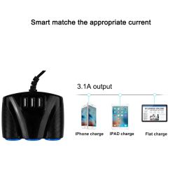 3 USB Port 3 Way 3.1A Blue Led Car Cigarette Lighter Socket Splitter Hub Power Adapter 12V-24V For iPad Smartphone DVR GPS