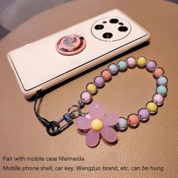 1Pc Colorful Flower Beaded Mobile Phone Charm Strap Chain Lanyard Women Girl Jewelry Phone Holder Beads Pendant