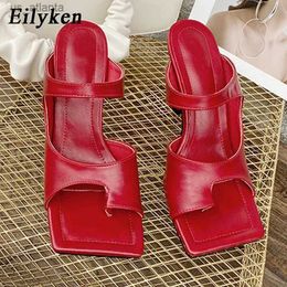 Dress Shoes New Fashion Square Clip Toe Slides Women Slippers 2024 Summer Narrow Band High Heels Ladies H240403R8OU