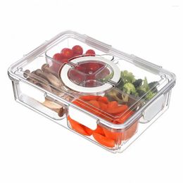 Storage Bottles Refrigerator Box With Lid Food Grade Transparent Visible Handle Design Portable Snack Divided Serving Tray