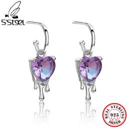 Earrings S'STEEL 925 Silver Zircon Drop Earrings For Women Luxury Minimalist Dissolved Love Heart Piercing Earings 2022 New Fine Jewellery