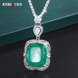 Necklaces Vintage 20*23mm Emerald Pendant Tennis Chain Necklace for Women Lab Diamond Tail Party Fine Jewellery Accessories Gift