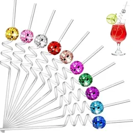 Disposable Cups Straws 6/24pcs Mirror Disco Ball Silver 70s Decorative Mini Straw Decor Bar Party Supplies