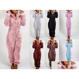 Women'S Sleepwear Womens Jumpsuit One-Piece Pajamas For Women Hooded Winter Autumn Coral Fleece Warm Cute Long Homewear Drop Delivery Dh87M