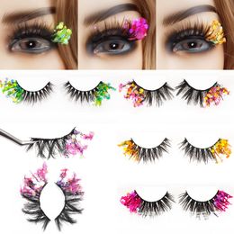 Fluorescent Color Eyelashes Shining Glitter Gold Pink Green Colorful False Eyelashes Dramatic Party Cos Lashes Eyes Stage Makeup Tool