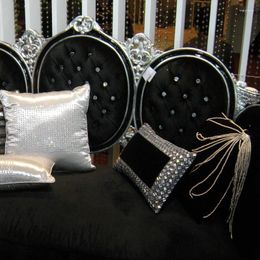 Pillow Luxury Throw Cover Black Velvet Acrylic Diamond Rhinestone Crystal Decorated Handcrafted Neoclassic Decorative