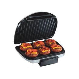 Hamilton Beach Electric Indoor Barbecue Rack, 6 Servings, Large 90 Square Meters. Non Stick and Easy to Clean Plate, Floating Hinge Suitable for Thicker Food,