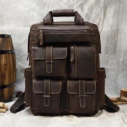 Backpack Men's Leather Large Capacity Solf Original Cow Skin Backpacks Functional Casual Packs For Man Cool Design
