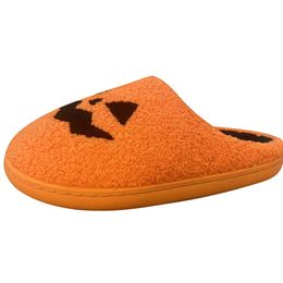 Cute Halloween Pumpkin Slippers Women Men Soft Warm Plush Cosy Slippers Indoor Fuzzy Winter Home Footwear House Shoes Gift