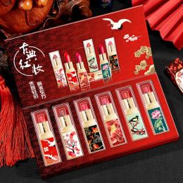 Lipstick 6pcs/set Chinese Style Lipstick Gift Set Box Lasting Moisturising Nourishing red Lip stick Cosmetics women beauty makeup set