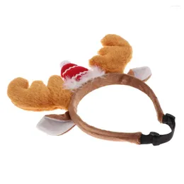 Dog Apparel Reindeer Antlers Christmas Head Hoop With Red Santa Hat Decor Puppy Headband Headwear Hair For Costume