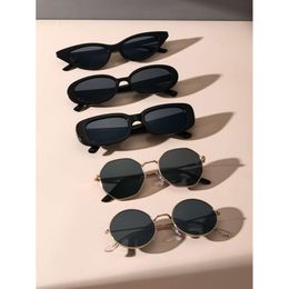 5pcs Women Plastics Rectangle Cat Eye Oval Frame Metal Fashion Sunglasses for Daily Life and Driving Accessories