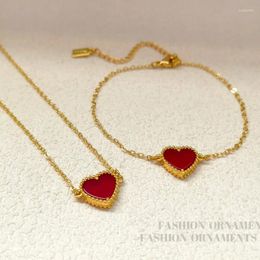 Pendant Necklaces Korean Style Temperament Resin Red Heart Necklace Bracelet