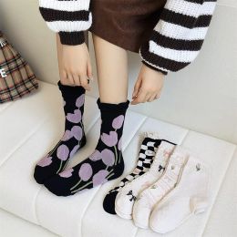 Dreamlikelin Lace Socks Female Summer Socks Korean Style Cute Tulip Bowknot Flowers Breathable Middle Tube Socks