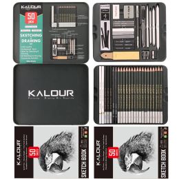 Pencils KALOUR 52piece set of Hao tin box Hua sketch pencil set for students' art drawing tools outdoor sketch charcoal pen