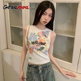 Women's Tanks Camis Genayooa Print Floral Tank Tops Women Clothes Sleeveless Tshirts Summer Top Feminino 2023 Korean Fashion Y2k Chic Tanks Casual Y240403