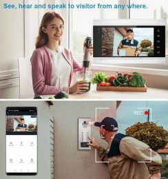 New 7 Inch Screen Tuya Wifi Video Intercom for 2/3/4/6 Unit Apartments with with RFID Card / APP Unlock Doorbell Camera Systerm