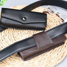 Portable Upscale Belt Wearable Cowhide Glasses Case Men Leather Reading Glasses Storage Box Phone Bags and Tool Carrying Cases