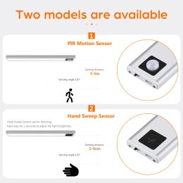 Ultra-thin USB LED Cabinet Light Hand Sweep / PIR Motion Sensor LED Rechargeable Aluminum kitchen Lamp Portable Night Lighting