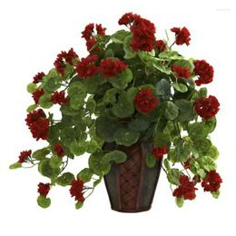 Decorative Flowers 22" Geranium Artificial Plant With Planter Green/Red