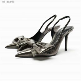 Dress Shoes TRAF Faux Flower Mesh Black Stiletto 2024 Womans Pointed Open Toe Sandal Pumps Elegant Slingback High Heels For Women H240403TNVA