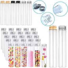 Storage Bottles 50Pcs 50-110ml Clear Plastic Test Tubes Bottle W/ Aluminum Screw Caps For Spices Dried Flowers Candy Party Decor Favors