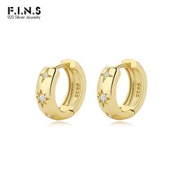 Earrings F.I.N.S Luxury 925 Sterling Silver Gold Earrings Round Circle Small Hoop Earrings Huggies Luxury Moon Star Crystal Ear Buckle