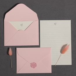 5pcs Ins Pink Envelopes Kawaii Romantic Western DIY Wedding Party Invitations Cards Cover Korean Stationery Wax Stamp Stickers
