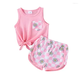 Clothing Sets Cute Summer Baby Girl Clothes Sleeveless Tank Tops And Daisy Plaid Shorts Outfit 2Pcs Toddler S Set