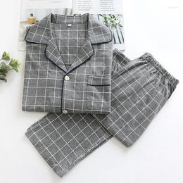 Home Clothing KISBINI Women Men Plaid Pajamas Set Autumn Spring Long Sleeve Pure Cotton Soft Women's Homewear Grey Female Pyjamas Pjs