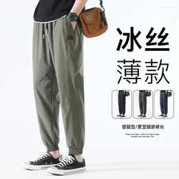 Men's Pants 3D Waist Bag Edge Summer Ice Silk Elastic Casual Hong Kong Style Trendy Small Leg Hoodie