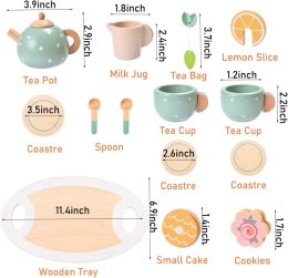 15pcs Wooden Tea Toys Pretend Play Kitchen Accessories Food Playset for Kids Tea Party