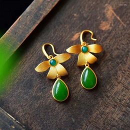 Dangle Earrings Antique Eardrops Court Style Water-Drop Retro Chinese Natural Hetian Jade Green Women's St