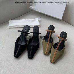 the row shoes The New * Row High Heel T-Strap with Genuine Leather Baotou Sandals Comfortable and Versatile Mueller Slippers for Women in Summer high quality