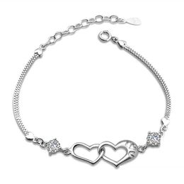 Charm Bracelets S925 Stamped Double Heart 925 Sterling Sier Fashion Crystal Diamond Chain Bracelet Jewellery For Women Girls Lady Drop Dhp3M