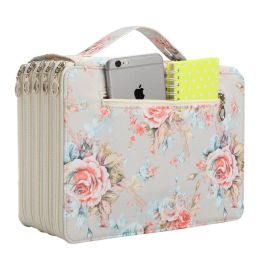 Cases Colorful Flower Pattern 252 Slot 5 Layer Zipper Portable Shoulder Strap Polyester Pencil Case Holder Large Capacity Art Supply