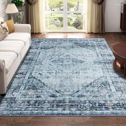 Carpets BRICHOEE Large Vintage Washable Rug 9x12 Blue/Multi Low-Pile Indoor Floral Print Carpet Non Slip Printed Persian