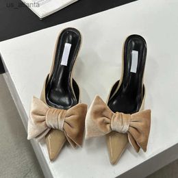 Dress Shoes Liyke Designer Butterfly Knot Women Pumps Slippers Sexy Pointed Toe Thin Heels Wedding Banquet Mule Ladies Sandals H2404038TRD