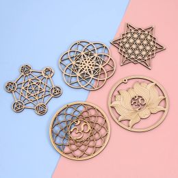 Coasters Wood Wall Art Home Decor Laser Cut Flower of Life Shape Flower Of Life Energy Mat Slice Wood Base Wooden Wall Sign