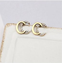 20style Simple Fashion 18K Gold Plated 925 Silver Luxury Brand Designers Double Letters G Stud Geometric Famous Women Crystal Rhinestone Pearl Earring