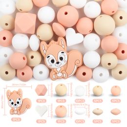 45pcs/Set Squirrel Silicone Beads Baby Round Chew Beads Set Food Grade DIY Dummy Pacifier Clips Nursing Decoration Accessories